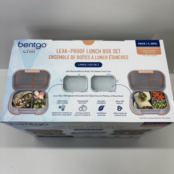 New Bentgo Chill XL 5 Cup Lunch Box Set Ice Pack 3/4 Compartment 8B03WB Purple - Picture 2 of 8